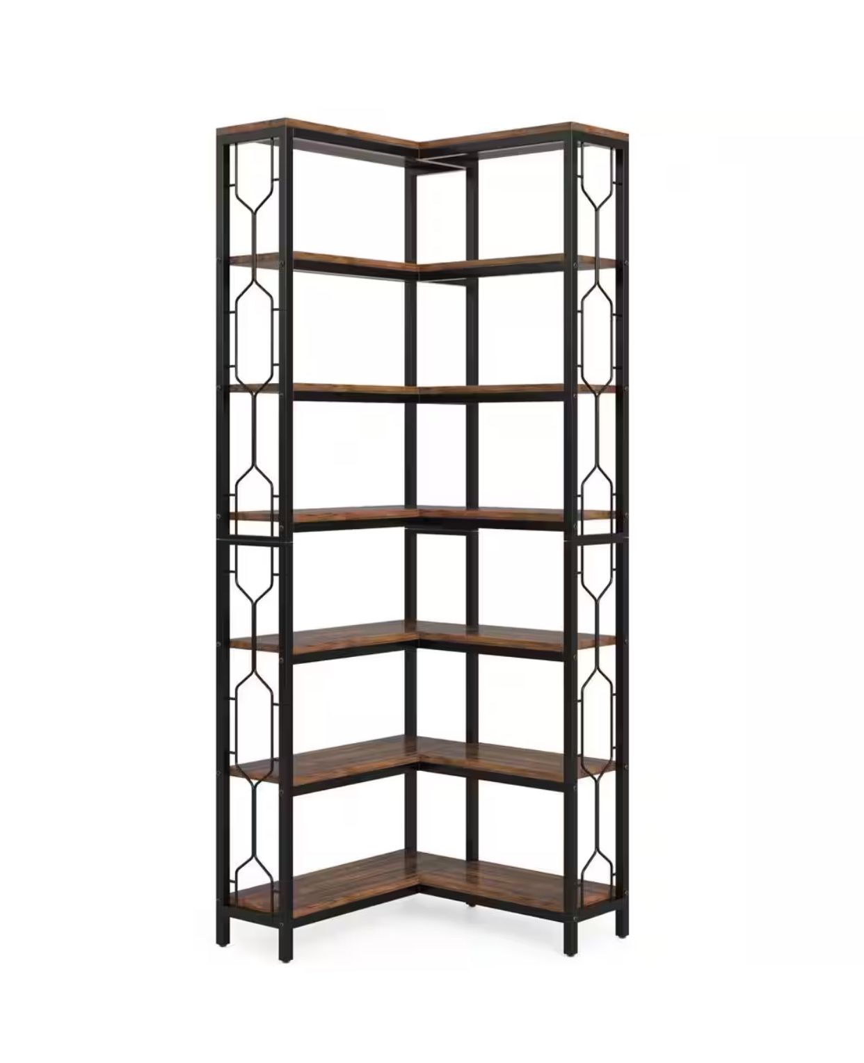 Frailey 23.6 in. Wide Rustic Brown 14-Shelf Corner Bookcase, 7-Tier Industrial Corner Shelf Freestanding Bookshelf