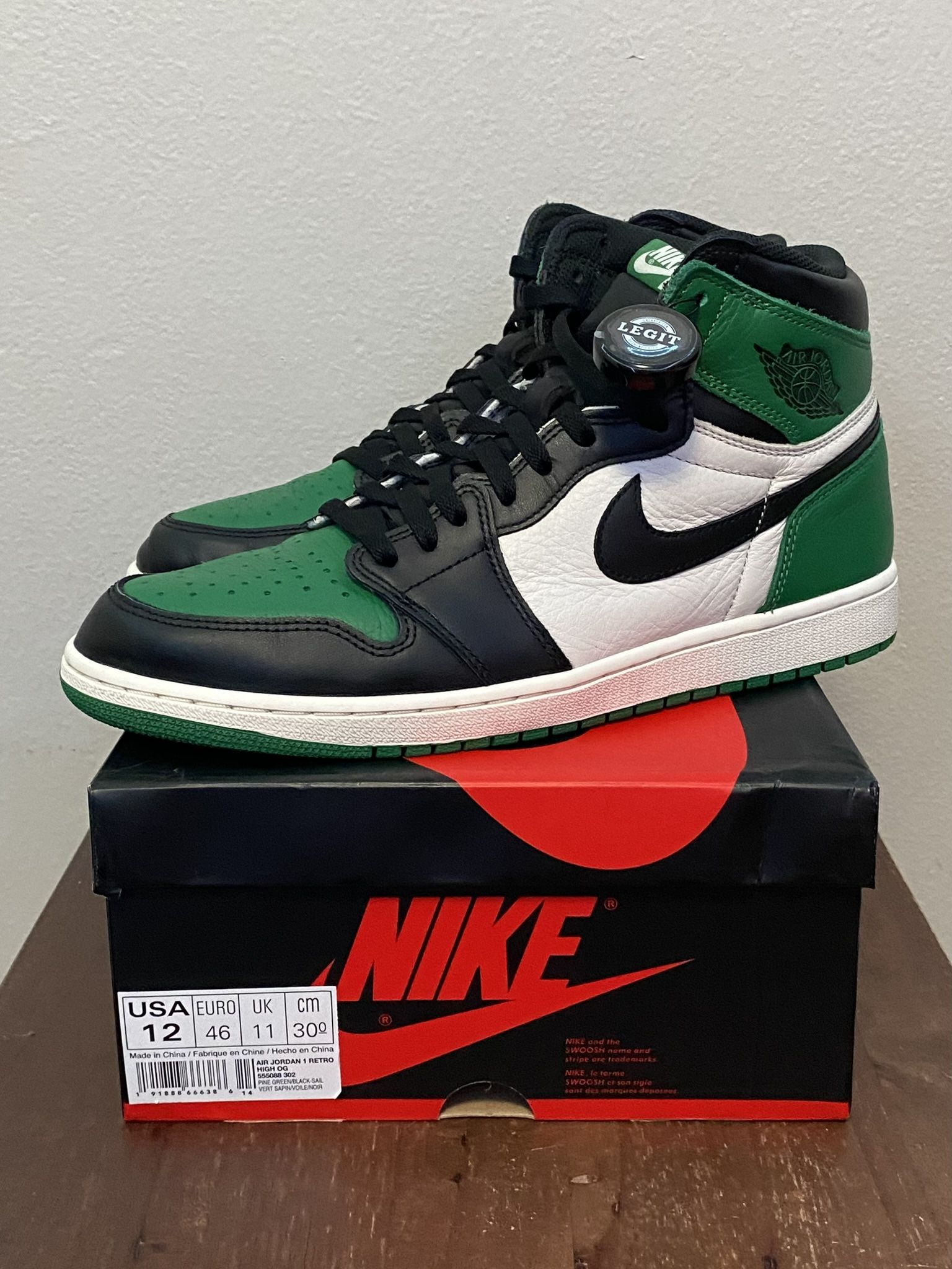 Jordan 1 Pinee Green Size 12