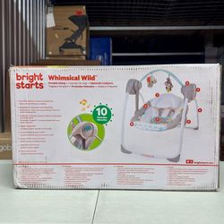 Open Box Bright Starts Whimsical Wild Portable Baby Swing with Music 6 Speeds