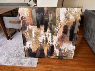 Modern Abstract Canvas Art – Neutral & Earth Tone Wall Decor (Gold Frame)