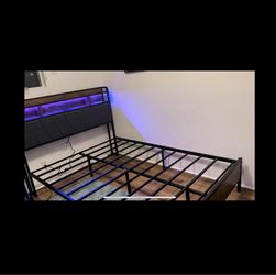 Metal Bed Frame with LED Headboard and Mattress (Full)