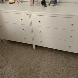 White 6 Drawer Dresser With Crystal Knobs