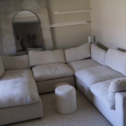 Zone Cream White Fabric 161" 7 Piece Modular U-Shaped Sectional with 3 Corners 3 Armless Chairs & Ottoman Reversible