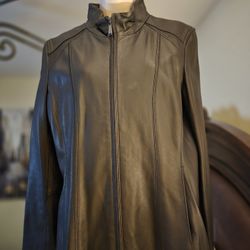 DKNY Women's Genuine Leather Black Jacket Size L