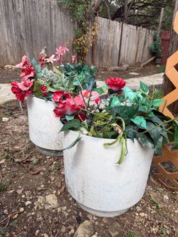 Planters with Faux Flowers