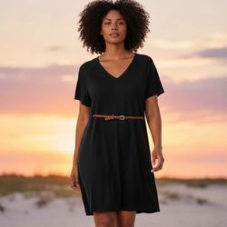 NEW Nine West Dress Women’s Sz XL black v-neck A-line short sleeve NWT