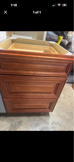 Cherry Wood 3-Drawer Base Cabinet