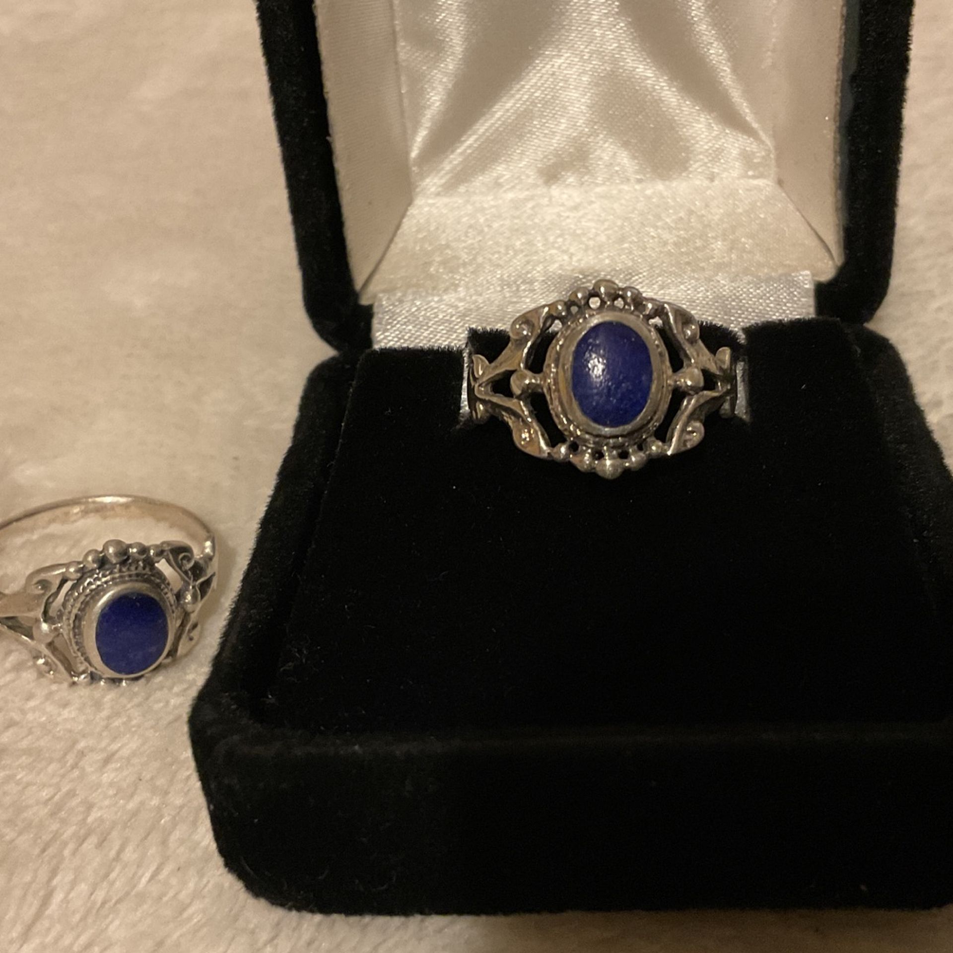 2 Sterling Silver 925 Rings With Oval Sapphire Gemstone,sizes 7,7.5