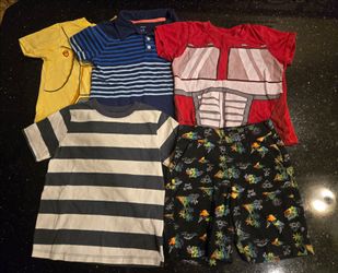 Lot of 5 Size 5T Clothing 4 Shirts & 1 Pair of Shorts Transformers Stripes Rainbow Hawaiian