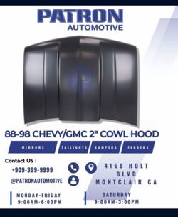 88-98 Obs Hood Chevy Silverado Hood Cowl Hood 2 Inch Metal Hood  Short Bed Steel Hood