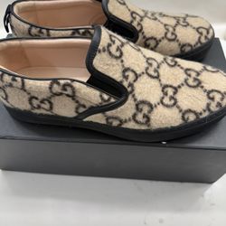 GUCCI BEIGE 2000S WOOL MONOGRAM DUBLIN SLIP-ON SNEAKERS