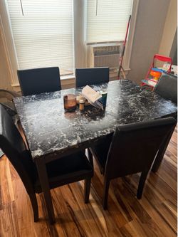 Faux Marble Dining Table with 4 Chairs