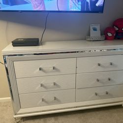 White Dresser With Mirrored Accent