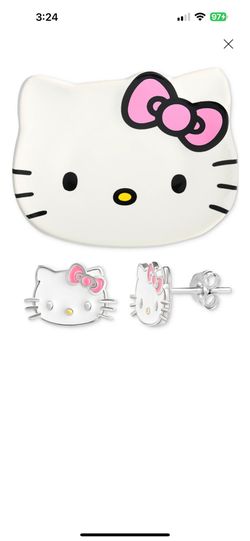 Hello Kitty Sterling Silver Studs With Ceramic Dish
