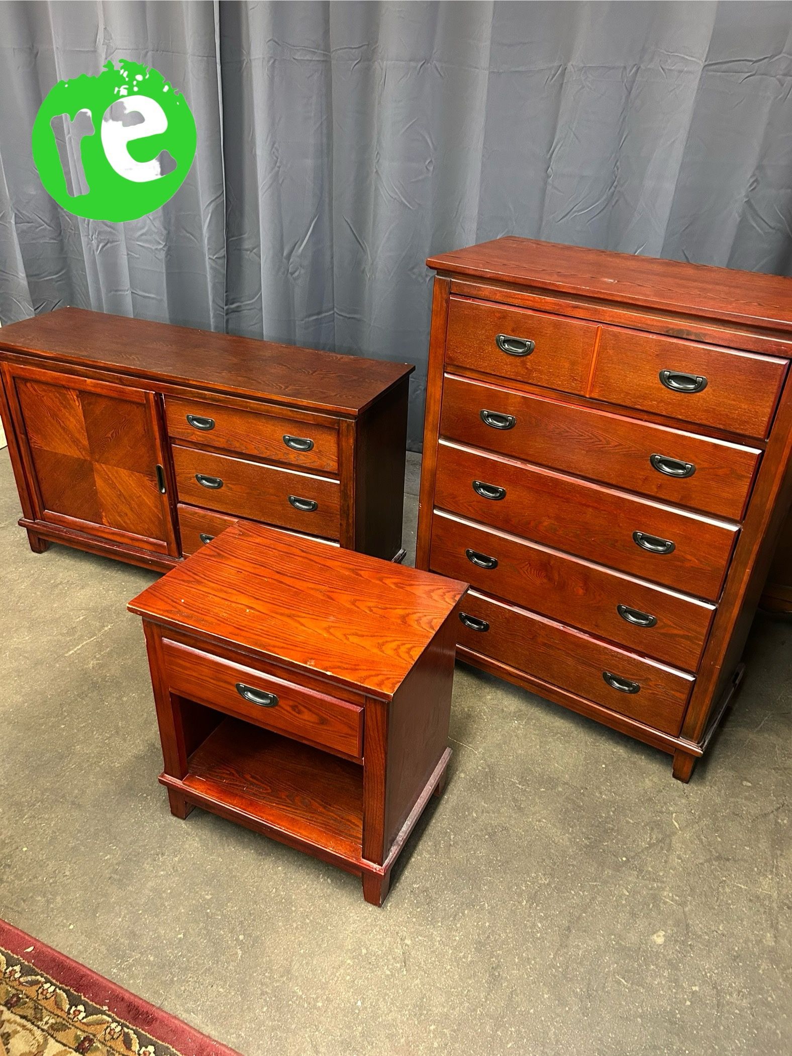 Red Cherry Dresser Set with Tall Dresser, Long Dresser and Night Stand