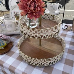 Two tiered stand macrame boho