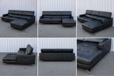 Black  Faux Leather Sectional Sofa with Chaise