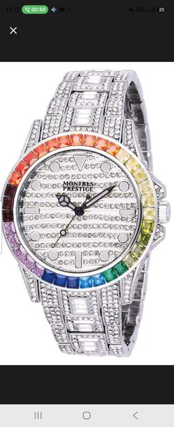 Montres Prestige Iced Out Rainbow Bezel Watch