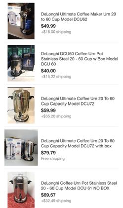 DeLonghi DCU60 Coffee Maker Pot Urn 20 - 60 Cup Stainless Steel