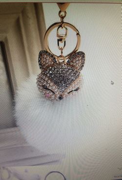 Crystal faux fox rabbit Pom Pom keychain