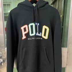 Polo Ralph Lauren Men's Black Logo Graphic Fleece Pullover Hoodie