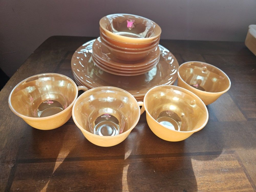 Fireking Peach Luster Dishes