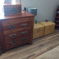 Vintage Dresser (Heavy), & 2 vintage night stands.