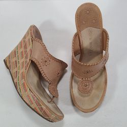 Jack Rogers Marbella Rainbow Cream Tan Wedge Heel Sandals Women Size 9M