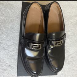 Versace Black Leather Slip-On Loafers – Size 10.5