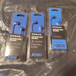 3 Skullcandy Headphones Brand New Blue