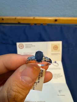 Natural Diamonds and Blue Sapphire Ring, IGI certification, 6.5 Size, 0.96 carat
