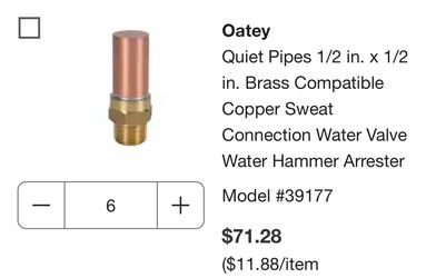 Six Oatey Hammer Arrestor 1/2 Inch MIP Thread Shower Bathroom
