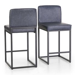 New 24" PU Leather Counter Height Bar Stool with Metal Frame Set of 2