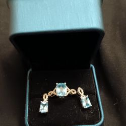 Beautiful Sky Blue Topaz Ring And Earring Set