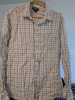 100% Linen Claiborne Men's Slim Fit Plaid Long Sleeve Shirt L
