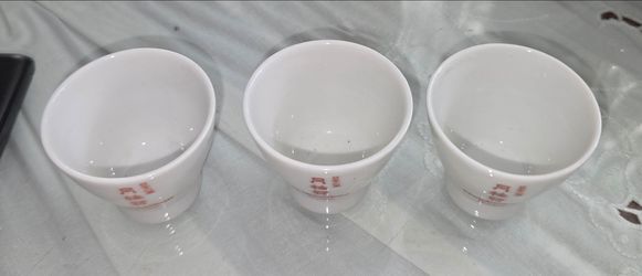 Vintage Japanese ceramic 3 cups with hand painted dragon artwork. Measures 2"D x 1.5"H. No chips, cracks or paint loss. Excellent condition. Great for