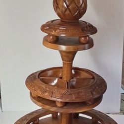 VTG Monkey Pod Pineapple Lazy Susan 3 Tier Serving Tray Handcarve 1950 Pool/Tiki