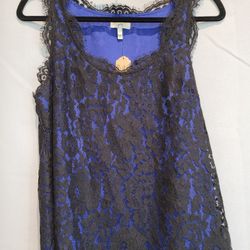 JOIE Black And Blue Laced Sleeveless Blouse, Size S