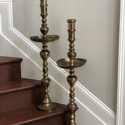 Vintage 40 Inch Tall Brass Altar Candle Sticks