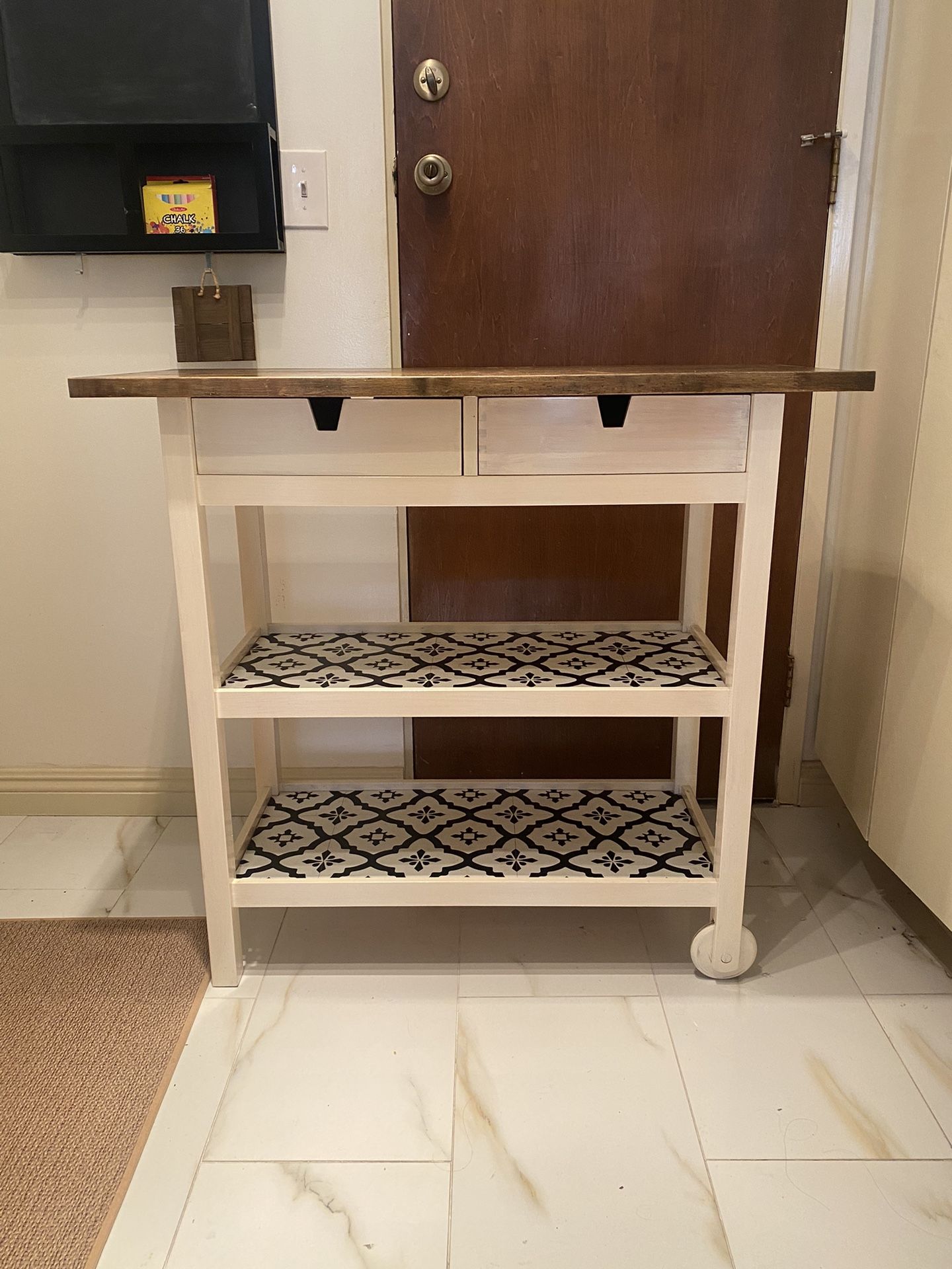 Kitchen Cart - IKEA FÖRHÖJA, Custom Stained And With Tile Shelves
