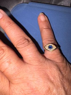 Spinning Evil Eye Ring with Blue Stone and CZ Accents