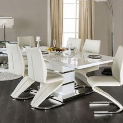 Brand New White & Chrome Modern Style 7pc Dining Table Set 