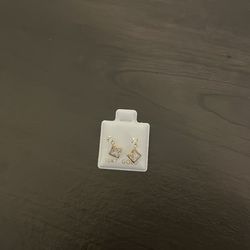 Gold Square Dangle Earrings w/ Clear Stones