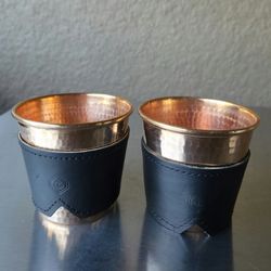2 SERTODO DIGNIDAD  Hammered Copper Apa Cups & Son Of A Sailor Leather Sleeves