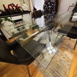 Modern glass And Stainless Steel Dinning Table Set With 4 Chairs