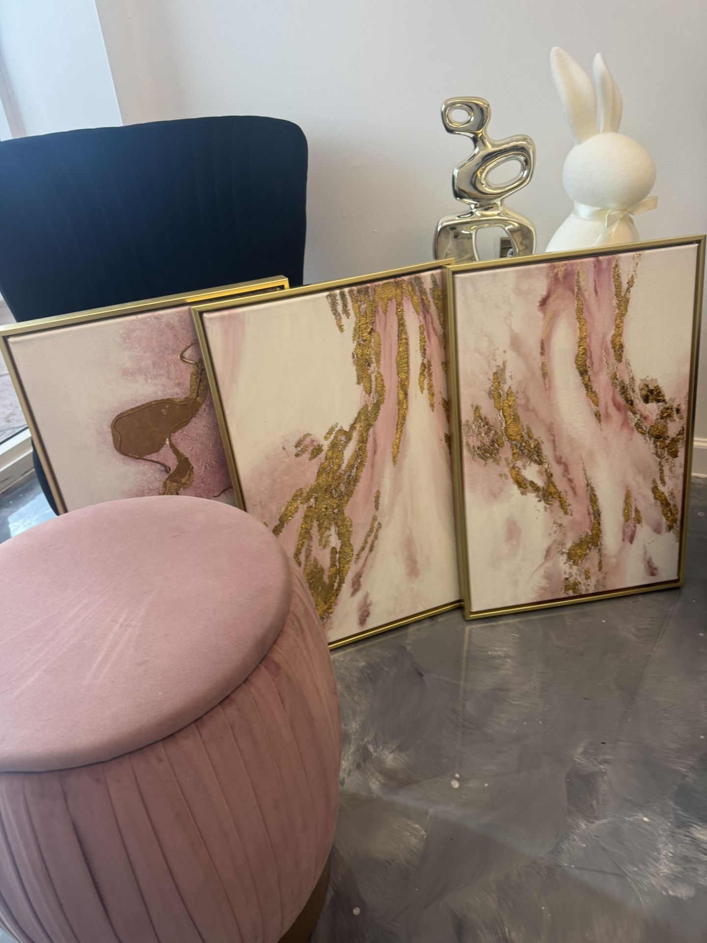 Ottoman & 3 Art Paintings $60