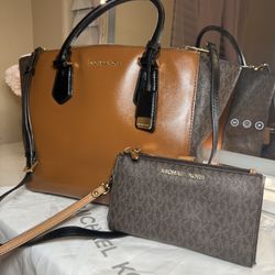 Michael Kors Satchel + Wristlet Bundle | Brown/Black | Dust Bag Included