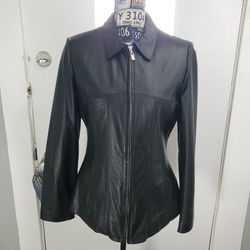 WILSONS LEATHER THINSULATE BLACK LEATHER FITTED ZIP UP JACKET