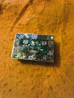 Abalone alpaca trinket box from Mexico, very rare vintage collectible
