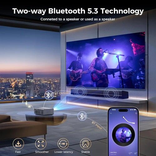 Auto Focus/4K Support] Projector with WiFi 6 and Bluetooth 5.2, 850ANSI Native 1080P Outdoor Movie Projector, Vertical Keystone Smart Projector 50% Zo